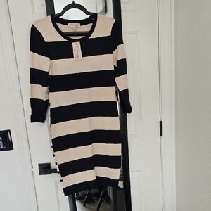 Philosophy Navy and Cream Striped Dress Sz Lg Nwt